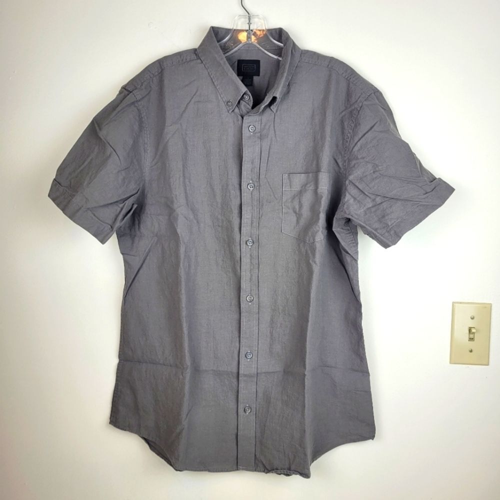 14th & Union Cotton Linen Short Sleeve Button Down Men's Gray Shirt utility L